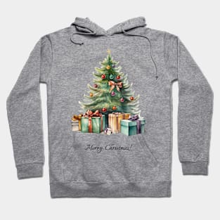 Rainbow Christmas Tree with Presents Watercolor Art Hoodie